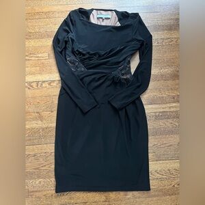 Anne Klein Long Sleeve Black Lace Knee Length Dress Double Layered Size 4